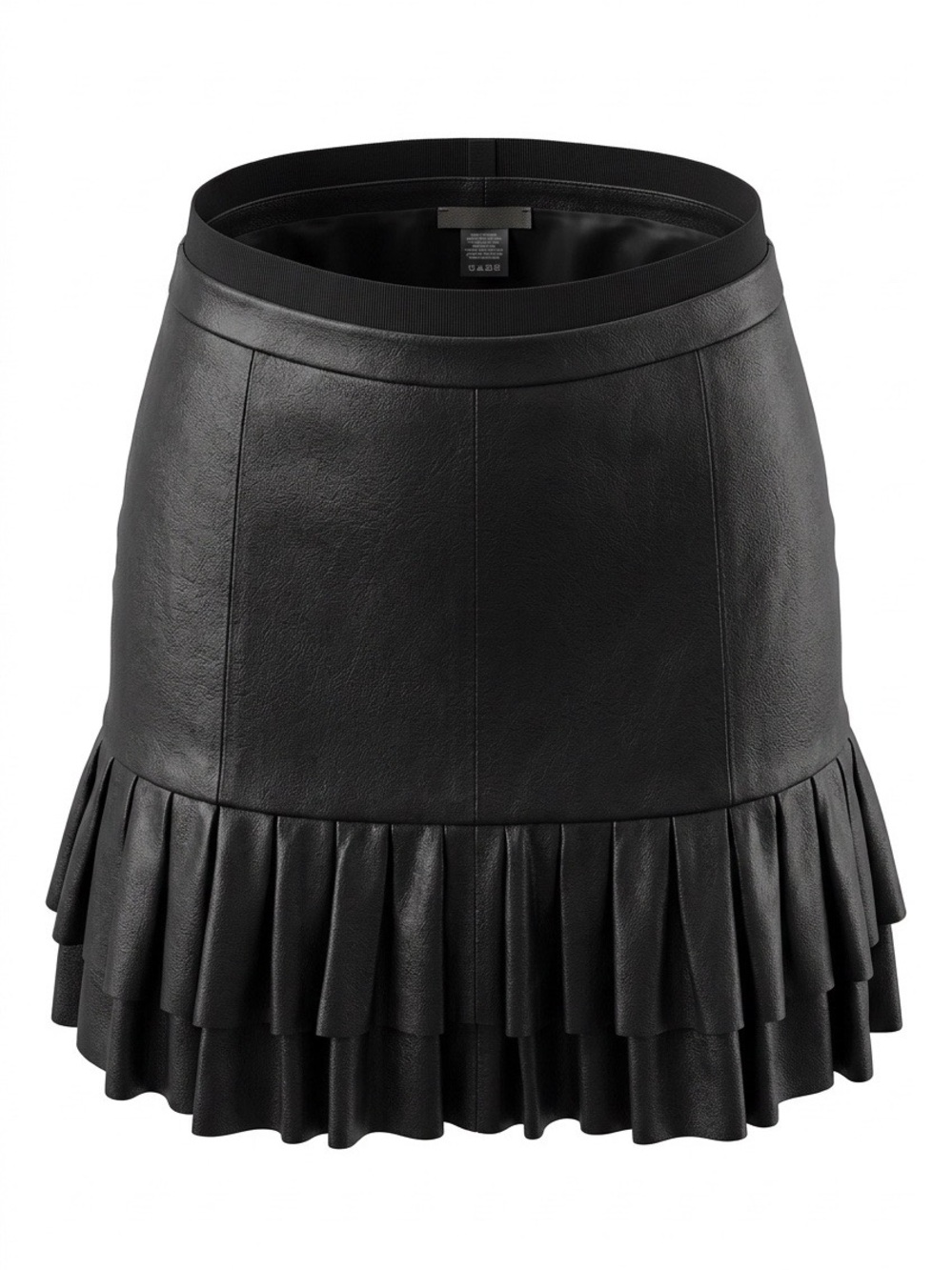 Black Leather Mini Skirt with Pleated Hem by Geren Ford